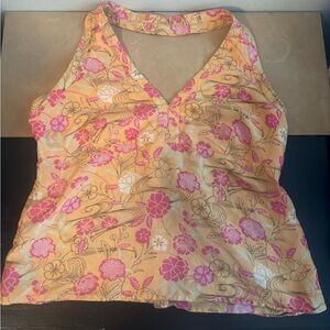 100% silk Gap vintage size medium Floral Halter Top in Pink and Yellow